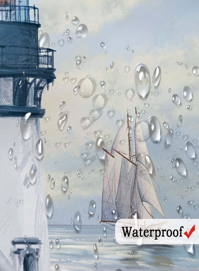 Jipusai Nautical Lighthouse Shower Curtain, Beach Ocean Coastal Shower Curtains Sets for Bathroom, Blue Sailboat Sunrise Seascape Fabric Bath Curtain Bathtub Decor Accessories with Hooks 70X70IN - Image 5