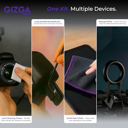 Gizga Essentials Gizga Pro Series 11-in-1 Cleaning KIT - 150ml Cleaning Spray, Air Blower, 50-Lens Tissues, Swabs & Wipes, Brushes, Key Puller, Microfiber Cloths & More for Laptop PC Keyboard Camera Smartphone Tablet - Image 4