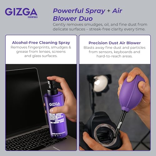 Gizga Essentials Gizga Pro Series 11-in-1 Cleaning KIT - 150ml Cleaning Spray, Air Blower, 50-Lens Tissues, Swabs & Wipes, Brushes, Key Puller, Microfiber Cloths & More for Laptop PC Keyboard Camera Smartphone Tablet - Image 3