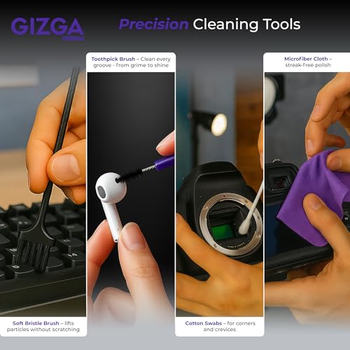 Gizga Essentials Gizga Pro Series 11-in-1 Cleaning KIT - 150ml Cleaning Spray, Air Blower, 50-Lens Tissues, Swabs & Wipes, Brushes, Key Puller, Microfiber Cloths & More for Laptop PC Keyboard Camera Smartphone Tablet - Image 5