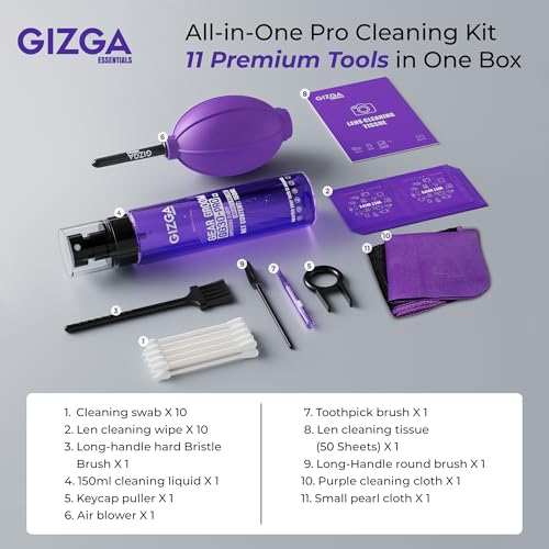 Gizga Essentials Gizga Pro Series 11-in-1 Cleaning KIT - 150ml Cleaning Spray, Air Blower, 50-Lens Tissues, Swabs & Wipes, Brushes, Key Puller, Microfiber Cloths & More for Laptop PC Keyboard Camera Smartphone Tablet - Image 2