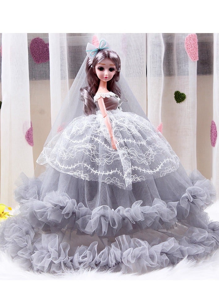 EHOME 45cm Barbie Doll Wedding Dress Lace doll Girl Dress up Doll Grey White - Image 1
