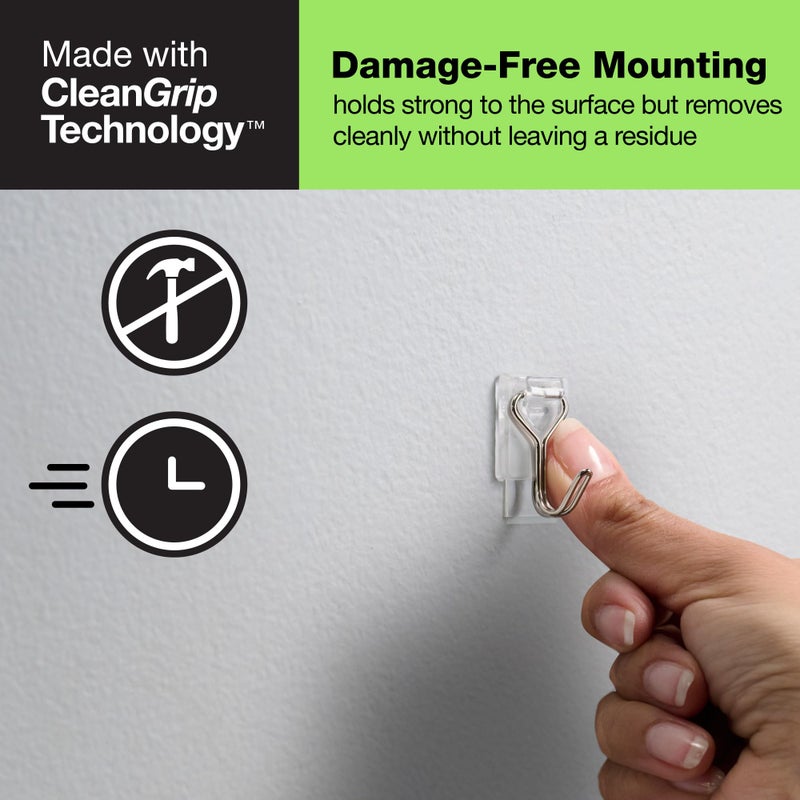 FrogTape reMOVEables Damage Free Adhesive Hook - Removable & Reusable Small Wire Wall Hooks for Hanging - No Nails - Includes 9 Hooks & 12 Adhesive Strips - Holds up to 0.5 lb - Clear (Pack of 9) - Image 4