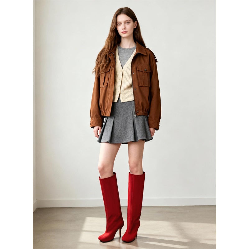 UBWDU Knee High Boots for Women Suede Square Toe Tall Boots Fashion Trendy Long Riding Booties Red 11 - Image 2