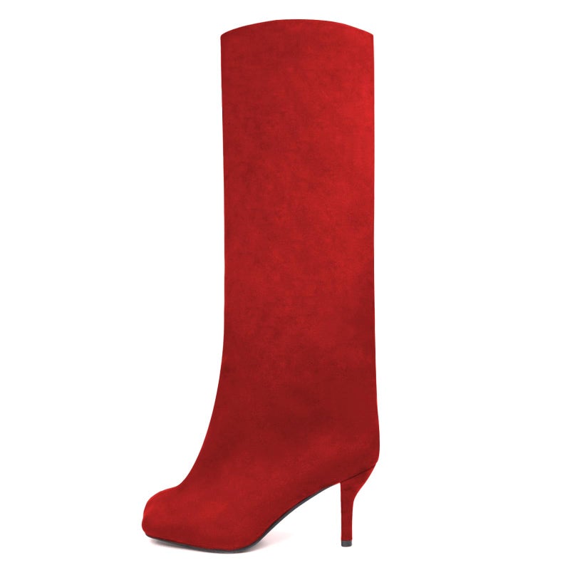 UBWDU Knee High Boots for Women Suede Square Toe Tall Boots Fashion Trendy Long Riding Booties Red 11 - Image 5