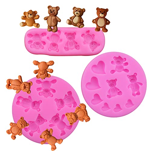 Yedadone 3 Pieces Bear Silicone Mold Valentine’s Day Fondant Mold Cute Bear Chocolate Fondant Mold for Chocolate Candy Gum Paste Crafting Polymer Clay Cake Decorating - Image 1