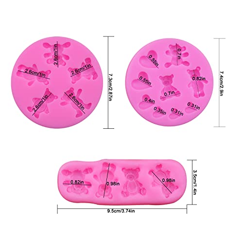 Yedadone 3 Pieces Bear Silicone Mold Valentine’s Day Fondant Mold Cute Bear Chocolate Fondant Mold for Chocolate Candy Gum Paste Crafting Polymer Clay Cake Decorating - Image 2