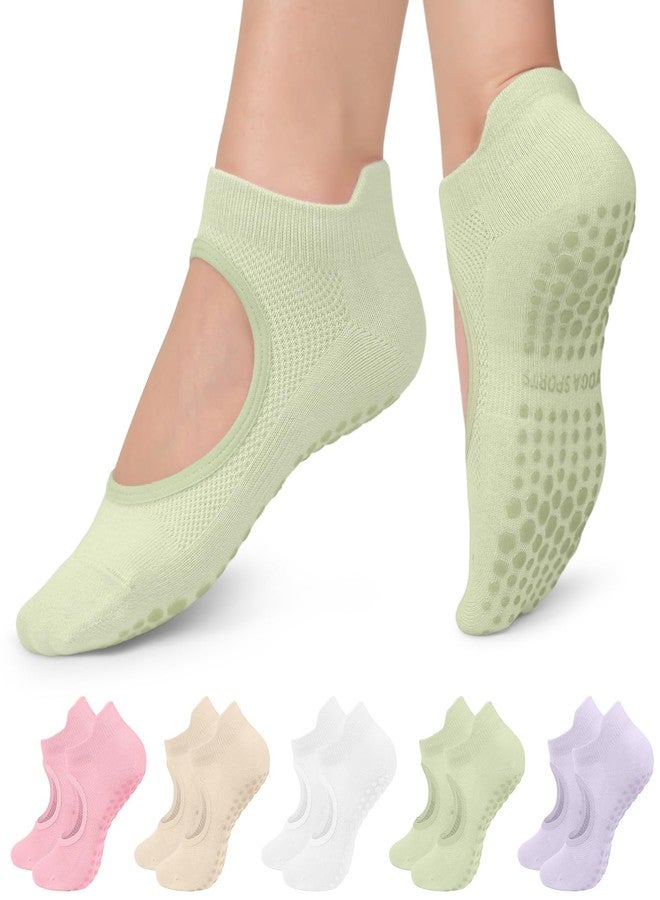 BLONGW 5 Pairs Non Slip Pilates Socks with Grips for Women, Grip Socks for Yoga Ballet Barefoot Workout Anti Skid Athletic Socks - Image 1