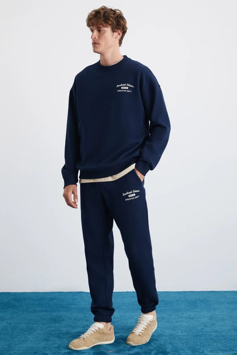 GRIMELANGE Nottingham Men's 2-Piece Set Relaxed Organic Cotton Navy Blue Tracksuit