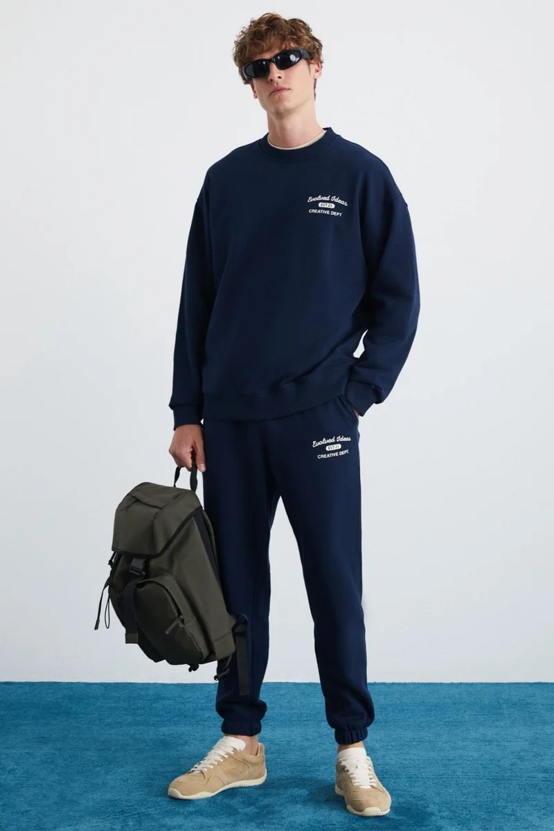 GRIMELANGE Nottingham Men's 2-Piece Set Relaxed Organic Cotton Navy Blue Tracksuit