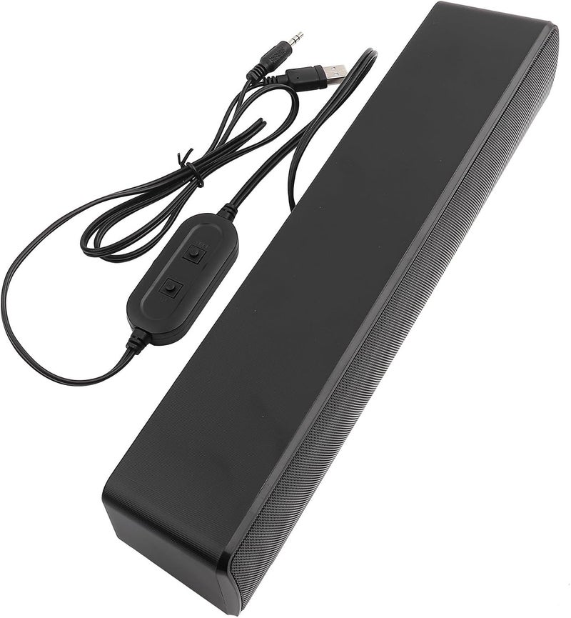 شريط صوتي أسود USB مع مشغل موسيقى ستيريو سلكي مع صوت باس محيطي لأجهزة الكمبيوتر والهواتف المحمولة - Image 1