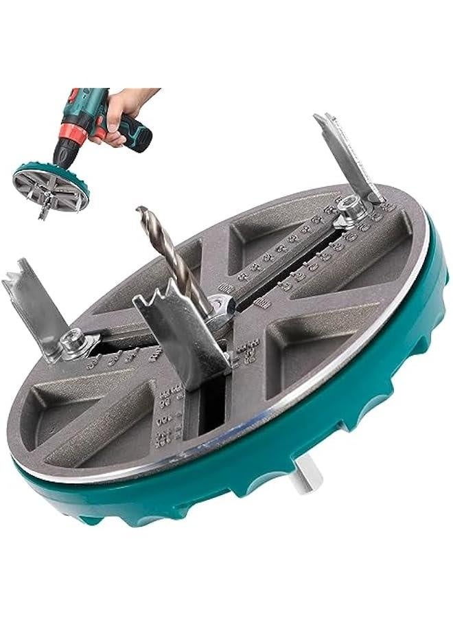 Adjustable Round Hole Saw Tool, Diameter 45-130mm Adjustable Punching Saw, Adjustable Punch Saw Tool for Drilling, Round Hole Opener Tool for Wood Plywood Plastic (with 6 Blades) - Image 1