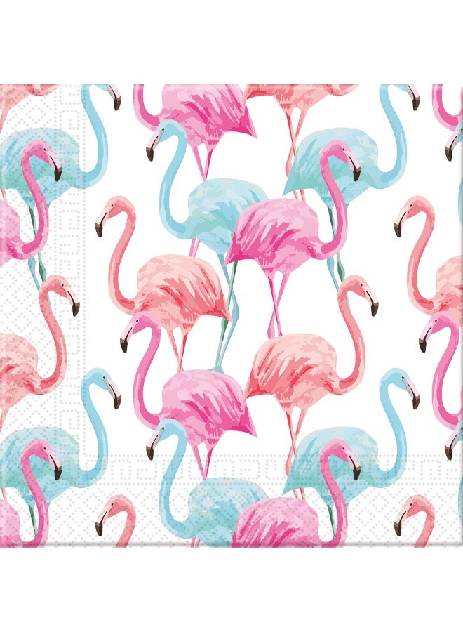 Ciao Flamingo Compostable Paper Napkins 33x33 cm Pack of 30 – Tropical Pink & Blue Flamingo Design – Eco-Friendly Biodegradable Napkins for Birthdays, Garden Parties & Summer Celebrations - Image 1