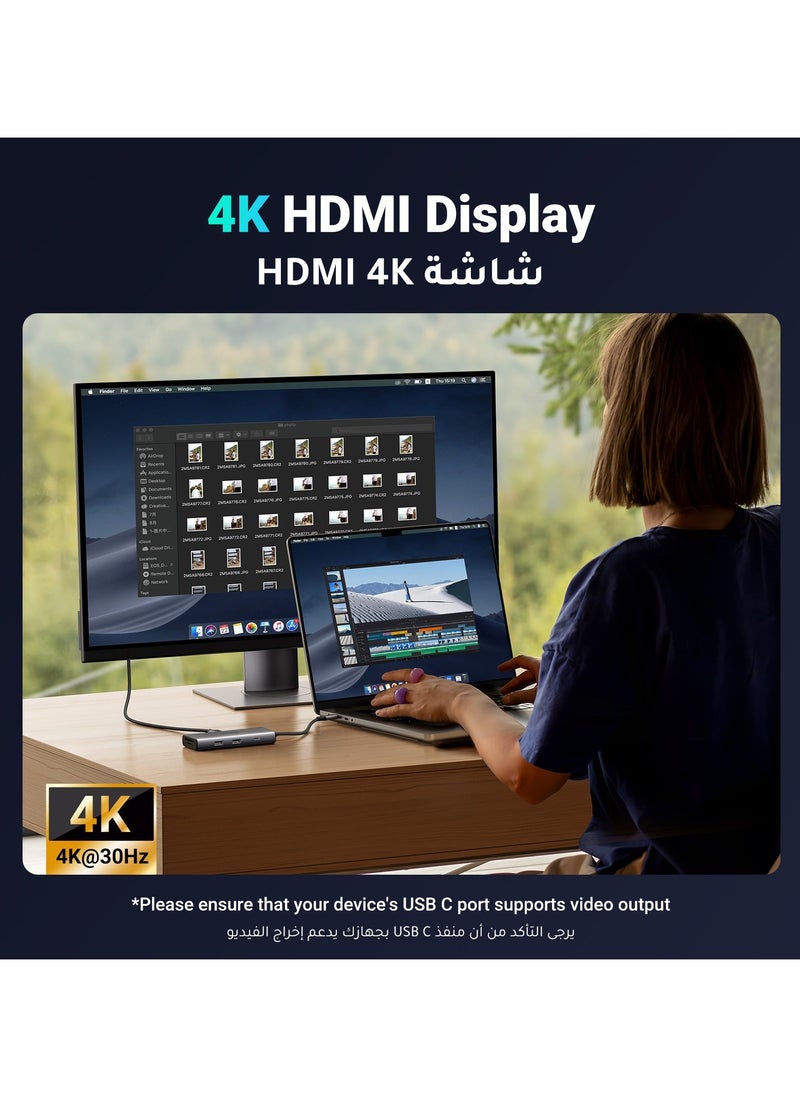 Generic - 7 in 1 Type C USB Hub Compact design ensures easy and quick use of various devices with 10Gbps data transfer speed + 100W power and fast charging + 4K HDMI port + two card readers - Image 1