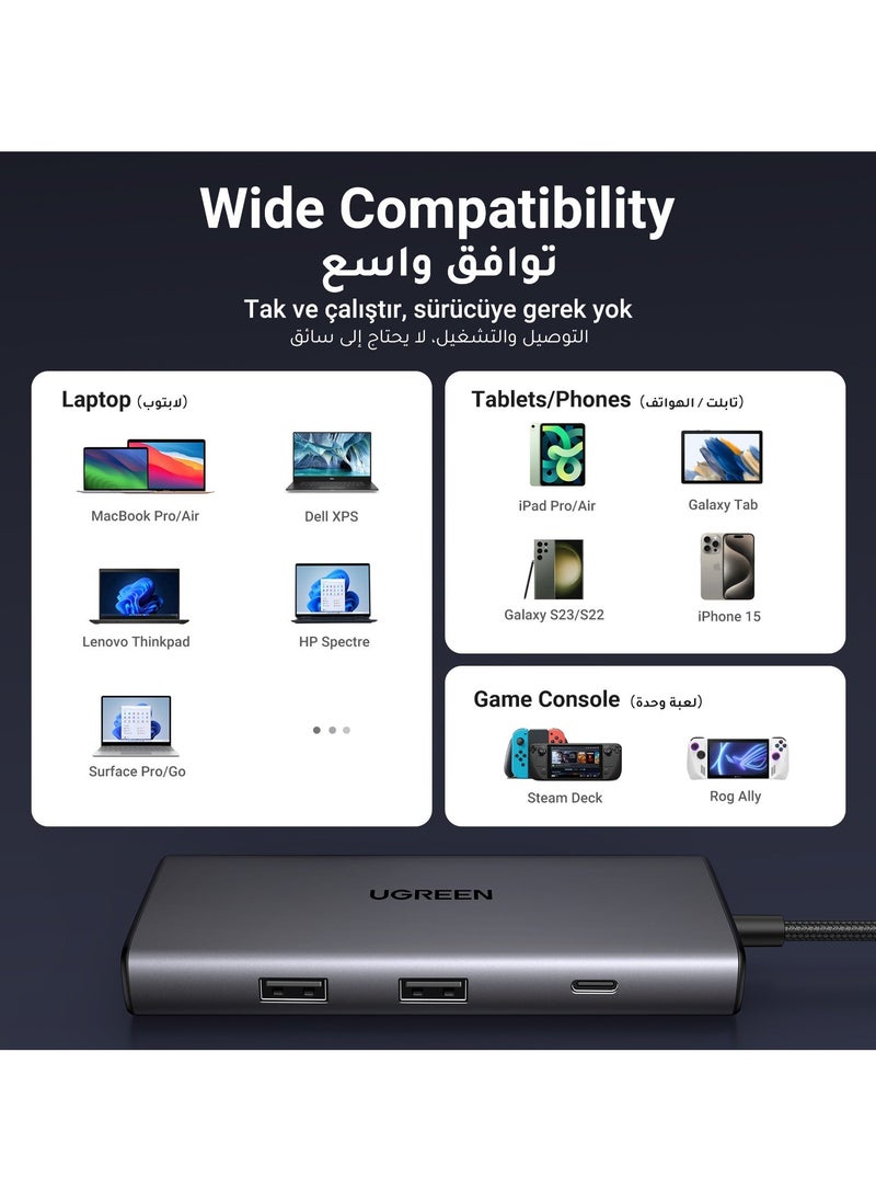 Generic - 7 in 1 Type C USB Hub Compact design ensures easy and quick use of various devices with 10Gbps data transfer speed + 100W power and fast charging + 4K HDMI port + two card readers - Image 1
