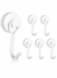 Y&D Magnetic Hooks Pack of 6 White Heavy Duty Strong Neodymium Magnet Hook 30 Lbs with Rust Proof for Indoor Outdoor Hanging Refrigerator Grill Kitchen Key Holder Locker Classroom  - Image 1