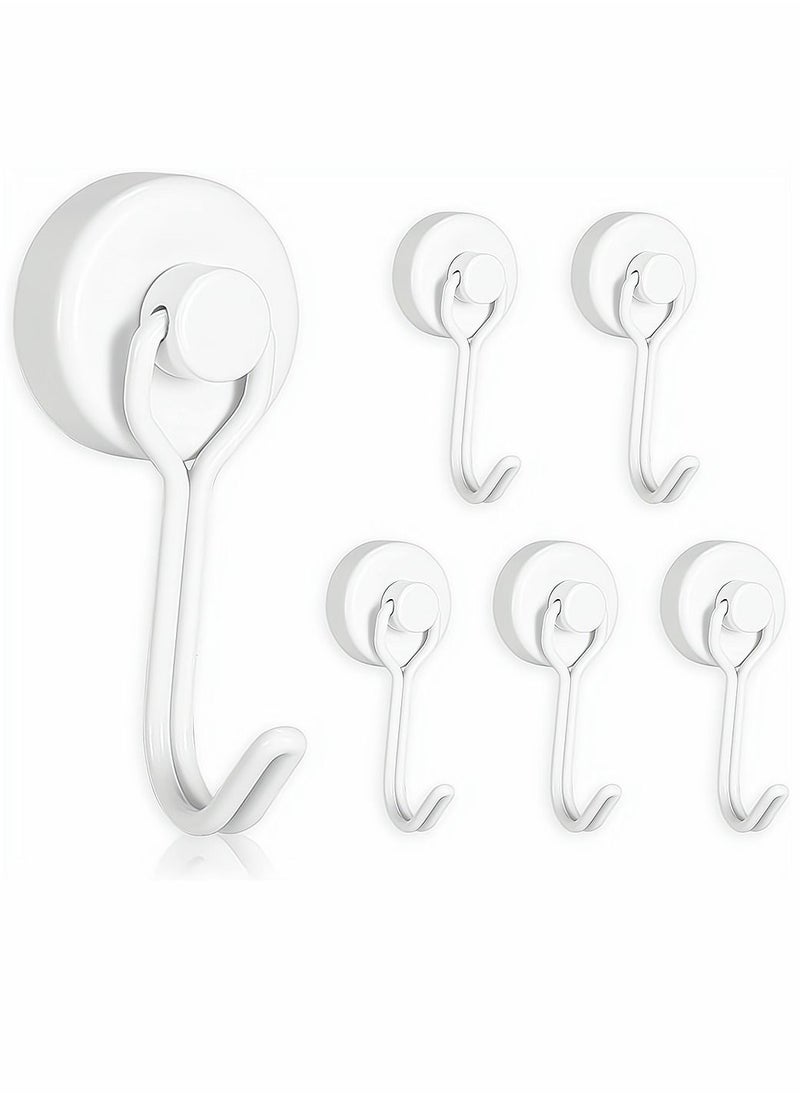 Y&D Magnetic Hooks Pack of 6 White Heavy Duty Strong Neodymium Magnet Hook 30 Lbs with Rust Proof for Indoor Outdoor Hanging Refrigerator Grill Kitchen Key Holder Locker Classroom  - Image 1