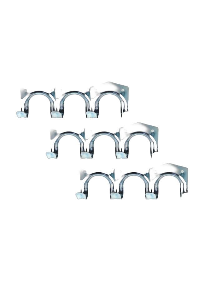 This 3-piece set of heavy-duty double metal hanging hooks with screws for easy mounting is made of strong, durable, rust-resistant galvanized iron in a silver finish. The U-shaped design is ideal for storing, organizing, and hanging large and heavy tools. The hook's curved front prevents tools from slipping and ensures stability for years of use. The hook's curve is resistant to bending or warping, even under a maximum weight capacity of 10 kg. Suitable for garages or gardens, it can hold heavy garden tools such as shovels, brooms, axes, wires, hoses, ladders, tools, weights, and steps. Perfect for hanging and organizing in gardens, balconies, garages, workshops, warehouses, gyms, and barns. - Image 1