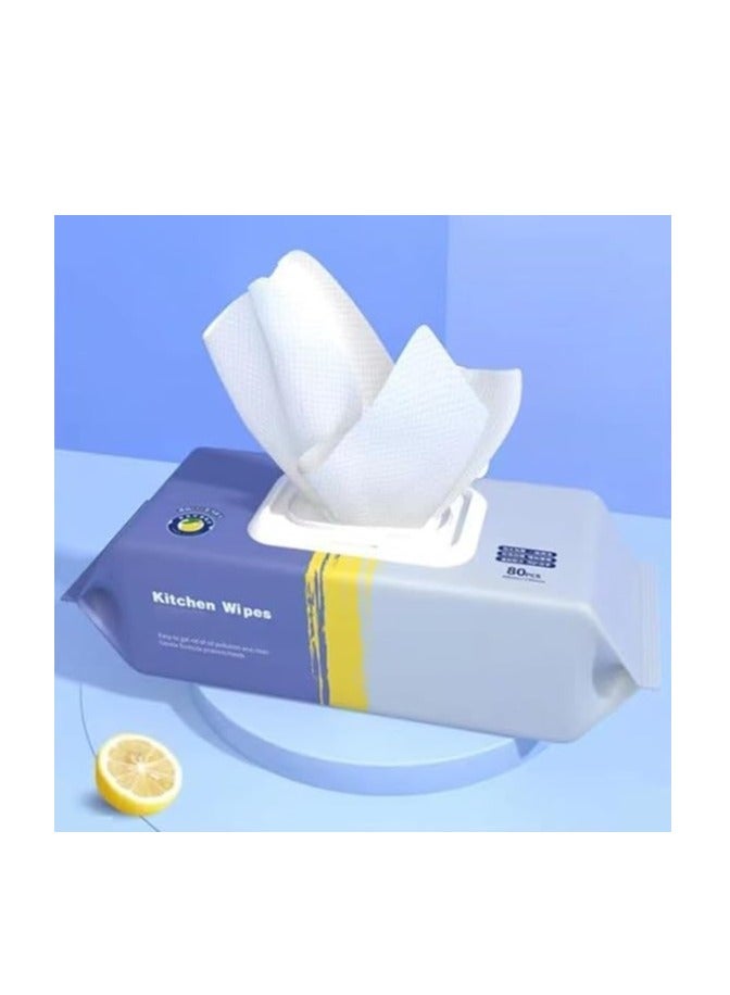 مناديل ازالة الدهون لتنظيف المطبخ والمنزل من 80 ورقة مناديل في كل عبوة، مناديل مضادة للبكتيريا مع غطاء، منشفة مطبخ متعددة الأغراض لبقع الشحوم، مناديل رطبة صحية للترابيزات وأسطح الطاولات - Image 1