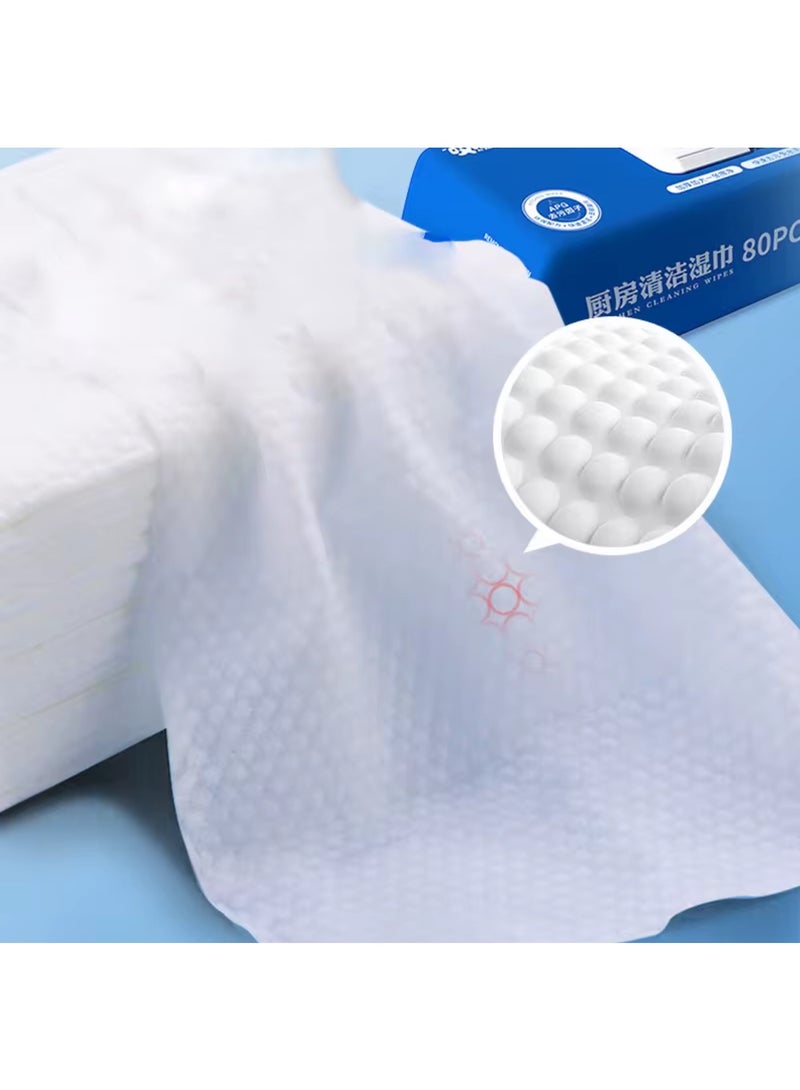 مناديل ازالة الدهون لتنظيف المطبخ والمنزل من 80 ورقة مناديل في كل عبوة، مناديل مضادة للبكتيريا مع غطاء، منشفة مطبخ متعددة الأغراض لبقع الشحوم، مناديل رطبة صحية للترابيزات وأسطح الطاولات - Image 4