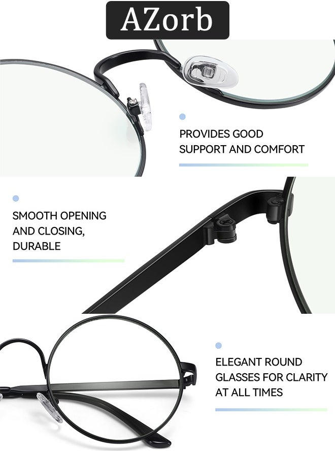 AZorb - Metal Round Blue Light Glasses for Men Women Spring Hinge Eyeglasses Anti Blue Light Blocking Eye Glasses Computer Gaming Reading Glasses for Men Ladies Anti UV Radiation Eyewear Clear Lens Eyeglass - Image 1