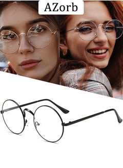 Metal Round Blue Light Glasses for Men Women Spring Hinge Eyeglasses Anti Blue Light Blocking Eye Glasses Computer Gaming Reading Glasses for Men Ladies Anti UV Radiation Eyewear Clear Lens Eyeglass