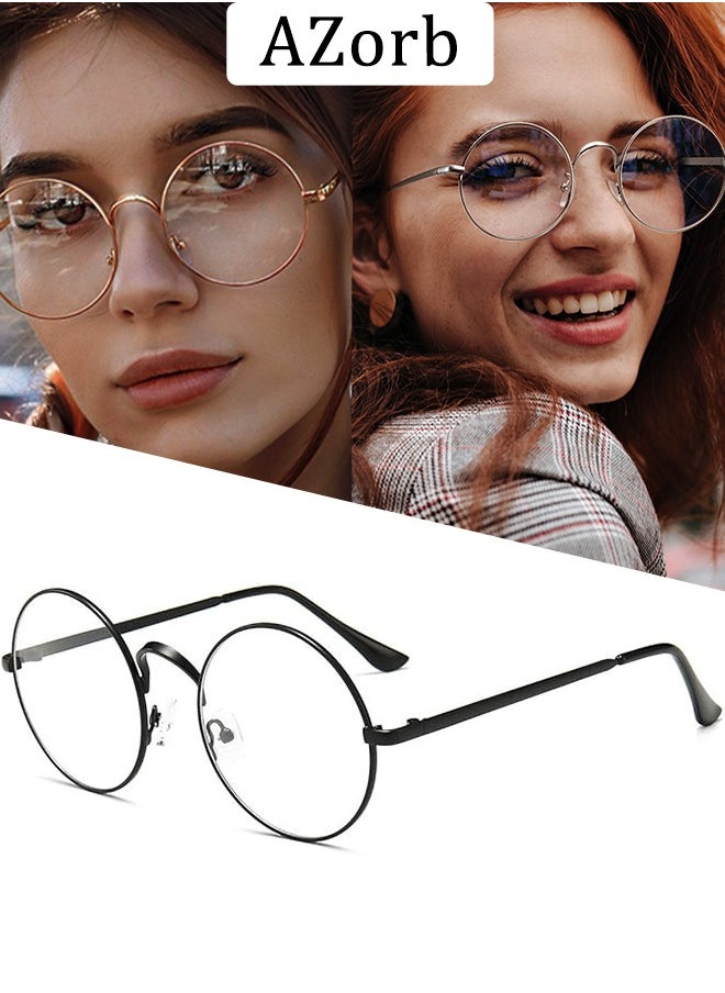 AZorb - Metal Round Blue Light Glasses for Men Women Spring Hinge Eyeglasses Anti Blue Light Blocking Eye Glasses Computer Gaming Reading Glasses for Men Ladies Anti UV Radiation Eyewear Clear Lens Eyeglass - Image 1