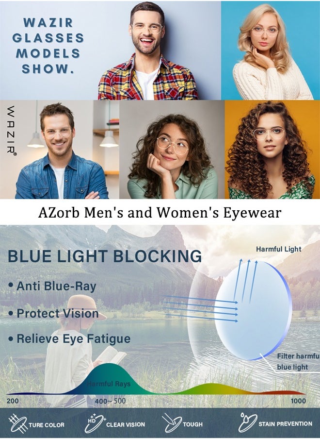 AZorb - Metal Round Blue Light Glasses for Men Women Spring Hinge Eyeglasses Anti Blue Light Blocking Eye Glasses Computer Gaming Reading Glasses for Men Ladies Anti UV Radiation Eyewear Clear Lens Eyeglass - Image 1