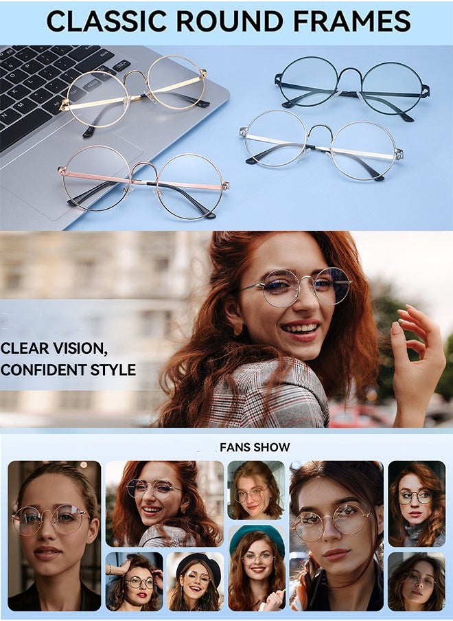 AZorb - Metal Round Blue Light Glasses for Men Women Spring Hinge Eyeglasses Anti Blue Light Blocking Eye Glasses Computer Gaming Reading Glasses for Men Ladies Anti UV Radiation Eyewear Clear Lens Eyeglass - Image 1