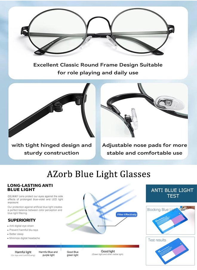 AZorb - Metal Round Blue Light Glasses for Men Women Spring Hinge Eyeglasses Anti Blue Light Blocking Eye Glasses Computer Gaming Reading Glasses for Men Ladies Anti UV Radiation Eyewear Clear Lens Eyeglass - Image 1