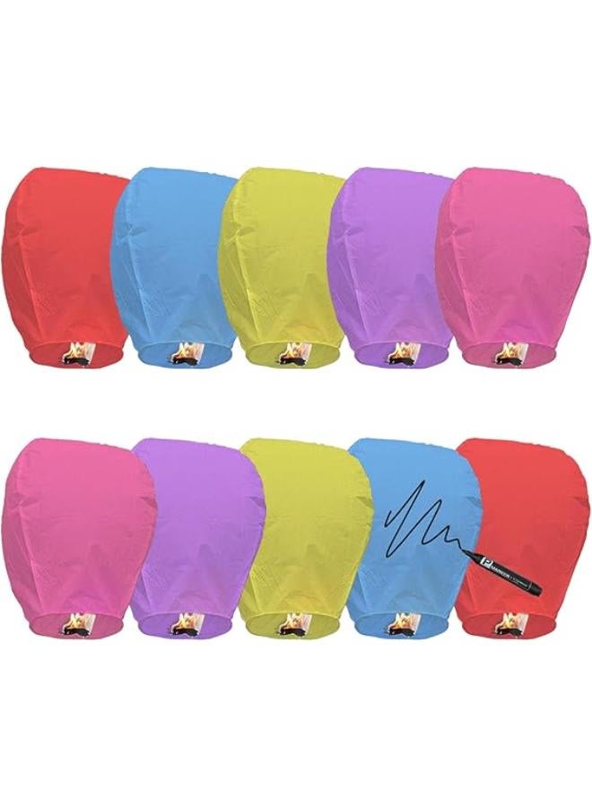 Chinese Sky Lanterns to Release(10 Pack), 100% Biodegradable Paper Memorial Sky Lanterns, Eco Friendly Outdoor Flying Lanterns Suitable for Weddings - Anniversaries or Other Events, Coloured - Image 1