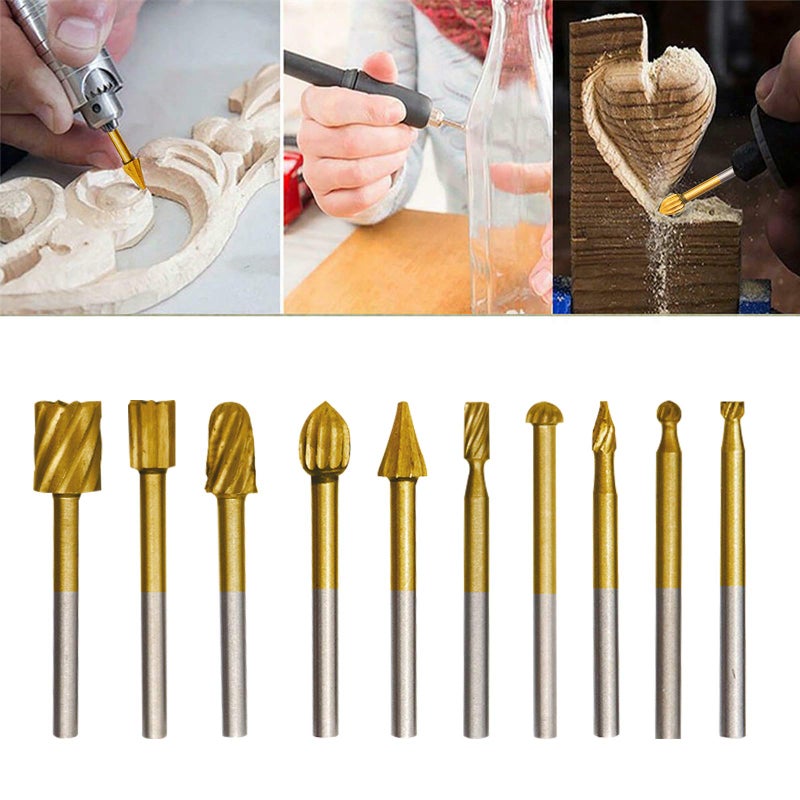 DKIBBITH 10Pcs HSS Router Carbide Engraving Bits & 10Pcs Router Bit with 1/8"(3mm) Shank Power Rotary Tools for DIY Woodworking, Carving, Sculpting, Engraving, Drilling. - Image 4