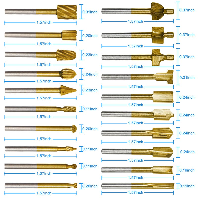DKIBBITH 10Pcs HSS Router Carbide Engraving Bits & 10Pcs Router Bit with 1/8"(3mm) Shank Power Rotary Tools for DIY Woodworking, Carving, Sculpting, Engraving, Drilling. - Image 2