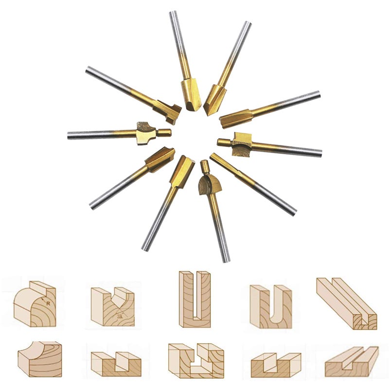 DKIBBITH 10Pcs HSS Router Carbide Engraving Bits & 10Pcs Router Bit with 1/8"(3mm) Shank Power Rotary Tools for DIY Woodworking, Carving, Sculpting, Engraving, Drilling. - Image 3
