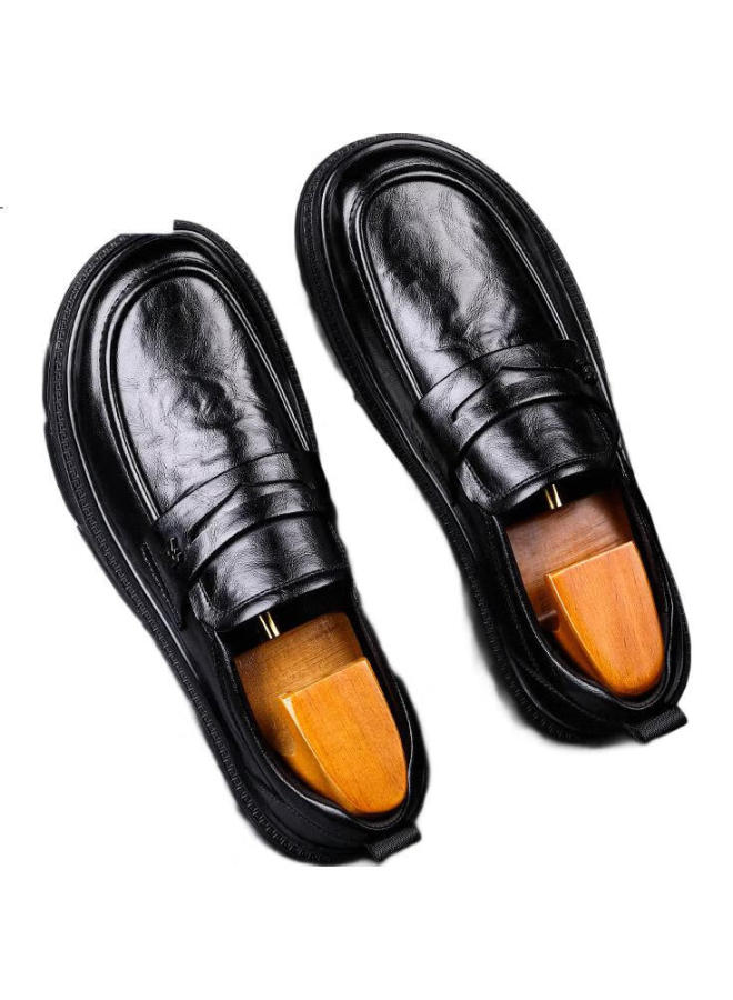 Chint Zhengtai British Men'S Leather Shoes Thick-Soled Height-Increasing Breathable Loafers Business Casual Leather Shoes Men Jz0210 Black 38 - Image 2