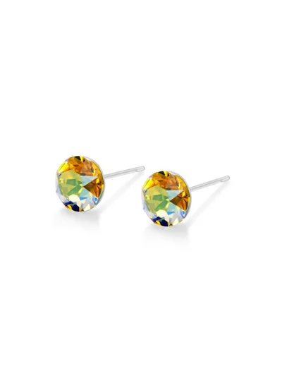 Seona Seona Aurora Austrian Crystal 6mm Stud Earrings for Women Hypoallergenic, Stainless Steel Stud Crystal Earrings, Comfortable for Sensitive Ears Premium Materials Tarnish-Free Earings, Small Stud Earrings - Light Topaz Shimmer