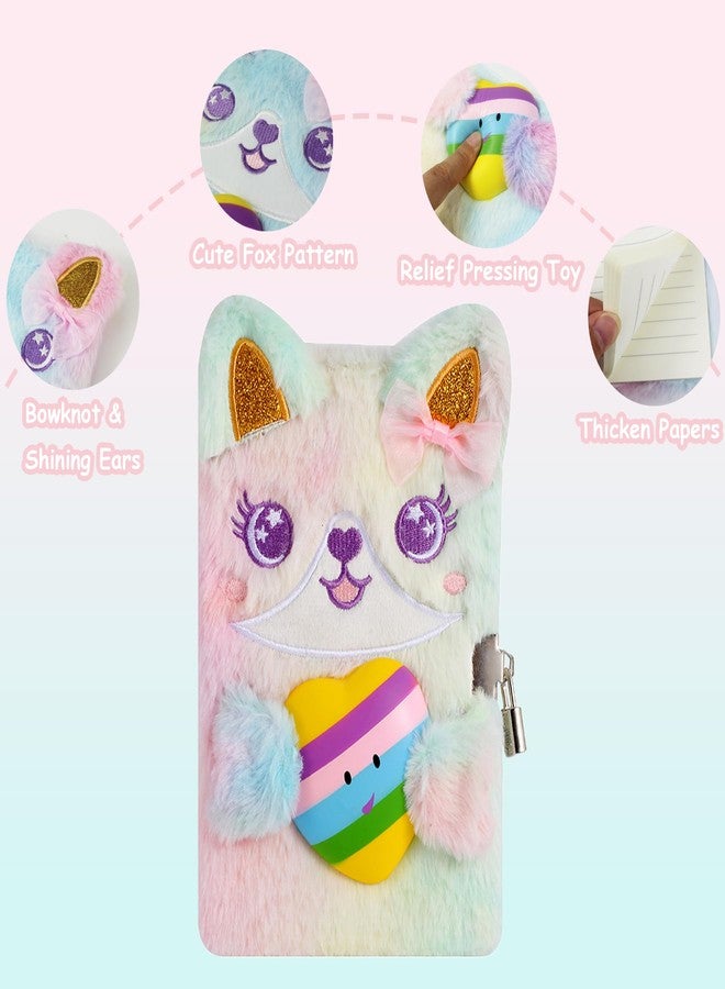 YankMooM Fox Diary with Lock for Girls, Pink Secret Kids Journal with Relief Pressing Toy Hardcover Fluffy Tie-Dye Notebook for Writing and Drawing - Image 5