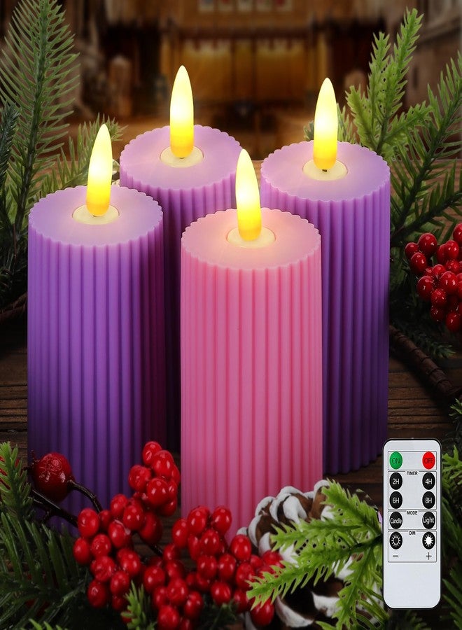 Bigmeta Advent Pillar Candles Set of 4, 3 Purple and 1 Pink Flickering Candles for Christmas Church Wreath Rituals - Image 1