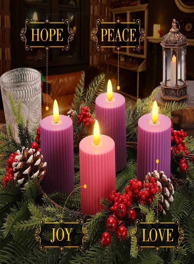 Bigmeta Advent Pillar Candles Set of 4, 3 Purple and 1 Pink Flickering Candles for Christmas Church Wreath Rituals - Image 3