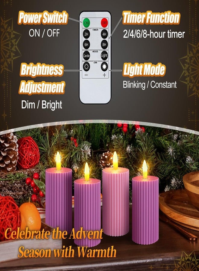 Bigmeta Advent Pillar Candles Set of 4, 3 Purple and 1 Pink Flickering Candles for Christmas Church Wreath Rituals - Image 5