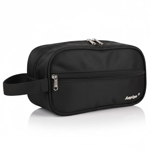 Aepigo Aepig Polyester Multipurpose Toiletry Bag for Men Hanging Dopp Kit Water Resistant Shaving Bag Small Toiletry Bag for Traveling, Black - Image 1