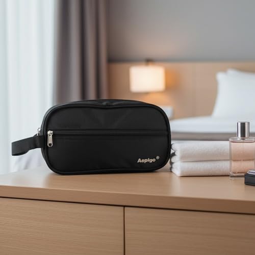 Aepigo Aepig Polyester Multipurpose Toiletry Bag for Men Hanging Dopp Kit Water Resistant Shaving Bag Small Toiletry Bag for Traveling, Black - Image 2