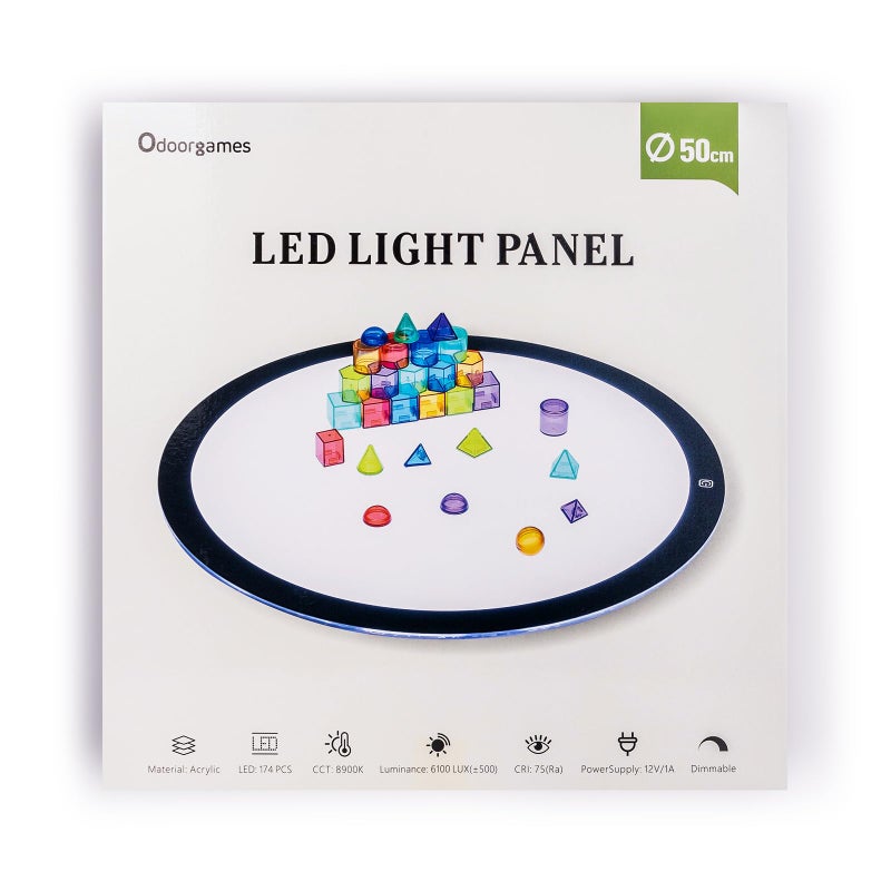 Odoorgames Round LED Light Panel for Kids Adjustable Brightness Preschool and Classroom Light Table for Creative Exploration