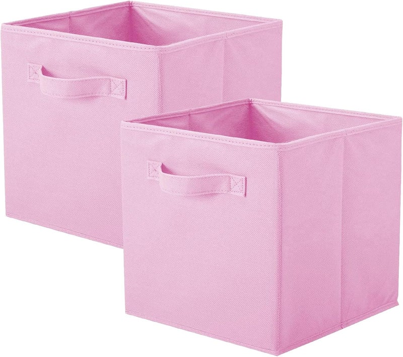 PowerKing Storage Box, 2 Pieces Foldable Storage Cube Storage Box Made of Fabric in Cube Shape – Pink - Image 1