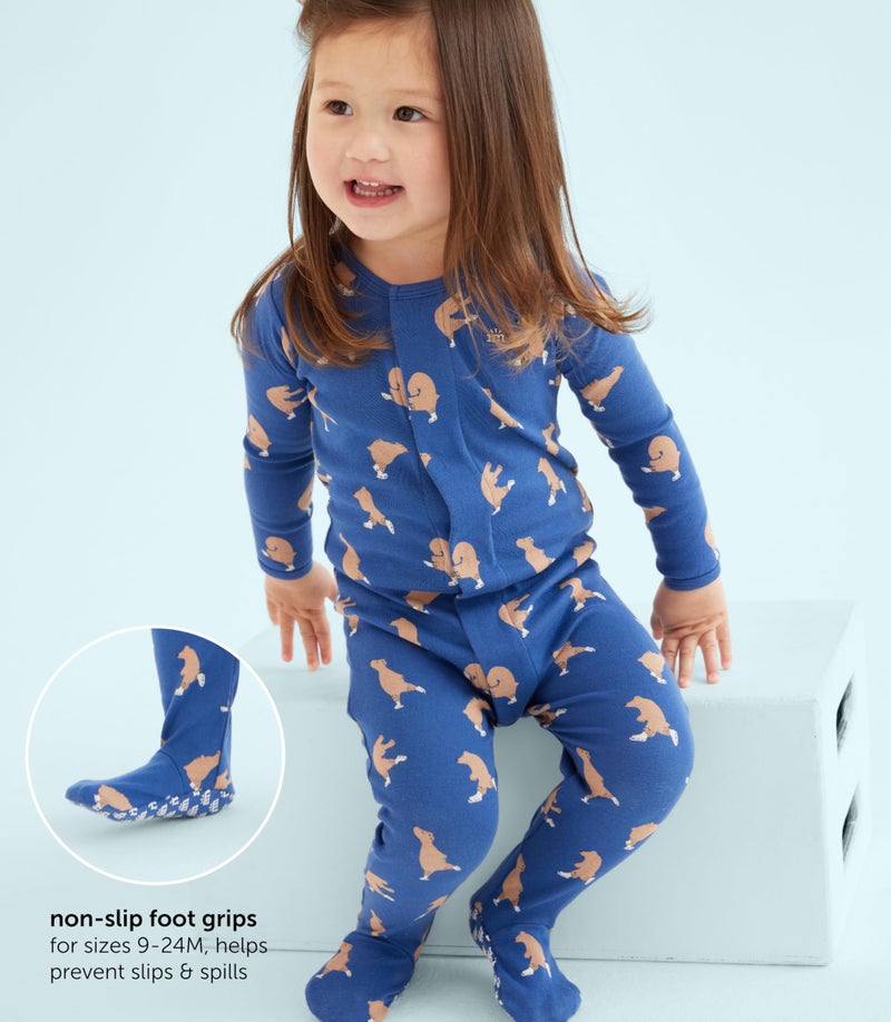 Magnetic Me 100% Organic Cotton Magnetic Baby Footie Pajamas | Super Soft Cotton Fabric | Love Lines Blue Pointelle | 3-6 Months - Image 4