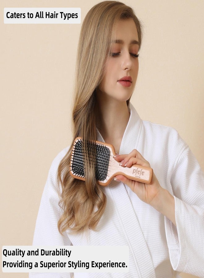 pfefe Wooden Paddle Hair Brush - Square Detangling Reducing Breakage Hairbrush for Men & Women, Beechwood Air Cushion Brush with Travel Bag for Thick, Curly, Wet, Dry Hair - Image 4
