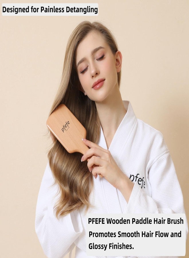 pfefe Wooden Paddle Hair Brush - Square Detangling Reducing Breakage Hairbrush for Men & Women, Beechwood Air Cushion Brush with Travel Bag for Thick, Curly, Wet, Dry Hair - Image 3