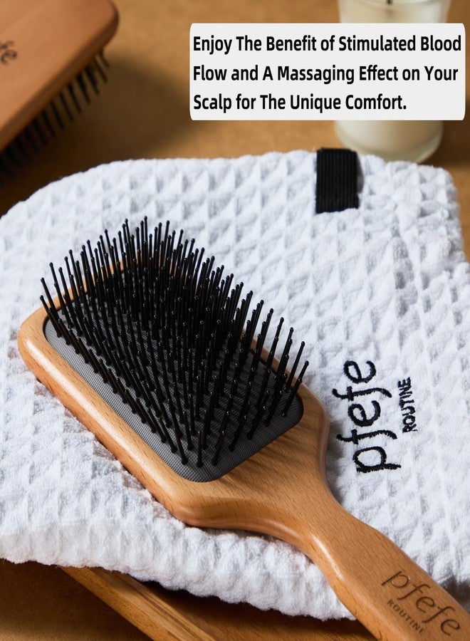 pfefe Wooden Paddle Hair Brush - Square Detangling Reducing Breakage Hairbrush for Men & Women, Beechwood Air Cushion Brush with Travel Bag for Thick, Curly, Wet, Dry Hair - Image 5