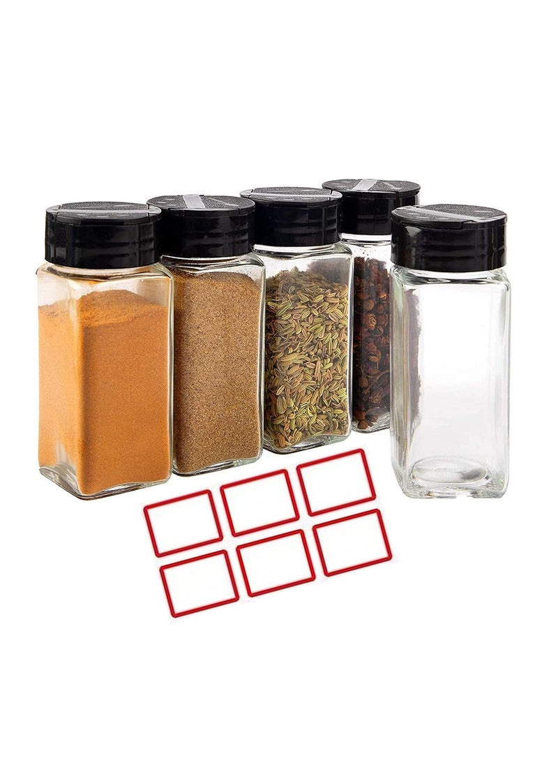 Kshavi Kshavi Black Lid Spice Jars Glass Seasoning Bottles Spices Containers Empty Spice Jars Square Spice Bottles with Airtight Plastic Caps with Shaker Lids 6  - Image 1