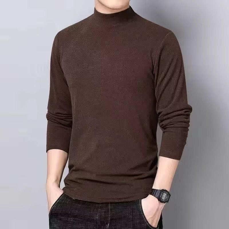 Long Sleeve Turtleneck T-Shirt Mens Casual Winter Warm Tee Brown  - Image 1